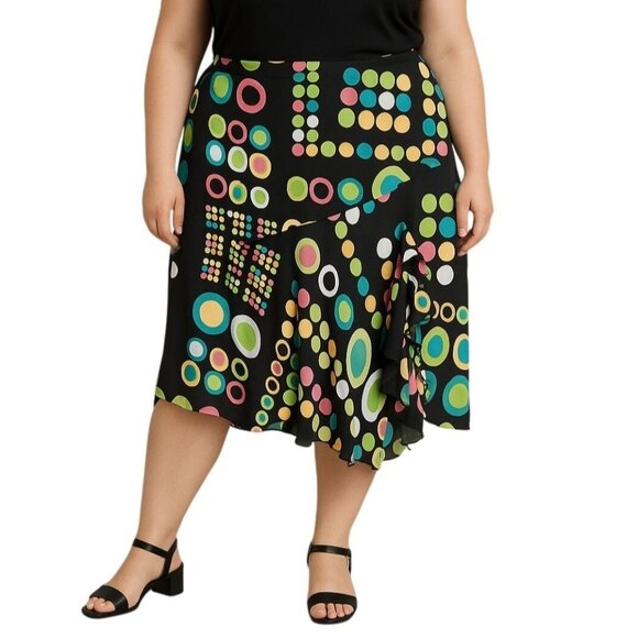 Giorgio Fiorlini Polka Dot Multicolor Vibrant Pattern Asymmetrical Skirt Size XL - Picture 1 of 7